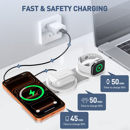 3-in-1 Wireless Charging Station for iPhone Devices - 15W Fast Charger Stand for iPhone 16/15/14/13/12 Pro Max, Compatible with AirPods 3/2/Pro and Apple Watch Series 9/8/7/6/SE/5/4