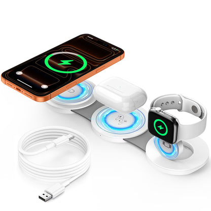 3-in-1 Wireless Charging Station for iPhone Devices - 15W Fast Charger Stand for iPhone 16/15/14/13/12 Pro Max, Compatible with AirPods 3/2/Pro and Apple Watch Series 9/8/7/6/SE/5/4