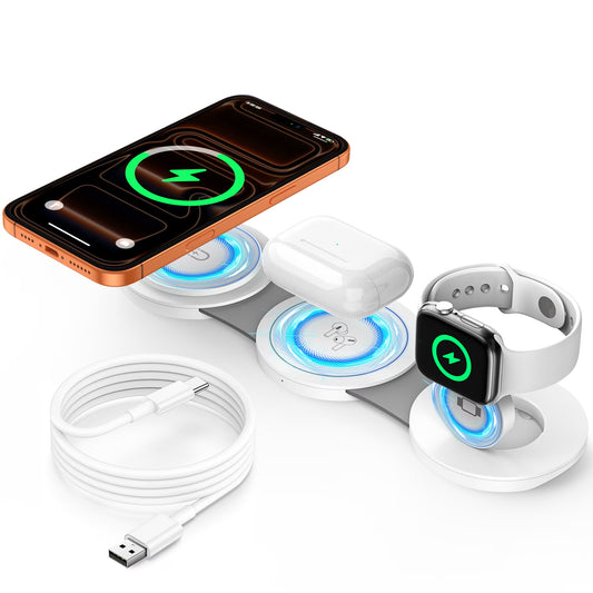 3-in-1 Wireless Charging Station for iPhone Devices - 15W Fast Charger Stand for iPhone 16/15/14/13/12 Pro Max, Compatible with AirPods 3/2/Pro and Apple Watch Series 9/8/7/6/SE/5/4