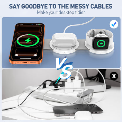 3-in-1 Wireless Charging Station for iPhone Devices - 15W Fast Charger Stand for iPhone 16/15/14/13/12 Pro Max, Compatible with AirPods 3/2/Pro and Apple Watch Series 9/8/7/6/SE/5/4
