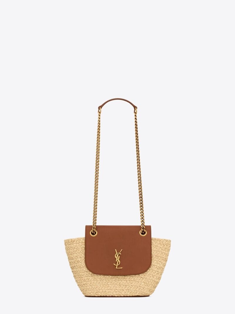 YSL mini manon in raffia and aged vegetable-tanned leather bags 774269GAAED9051