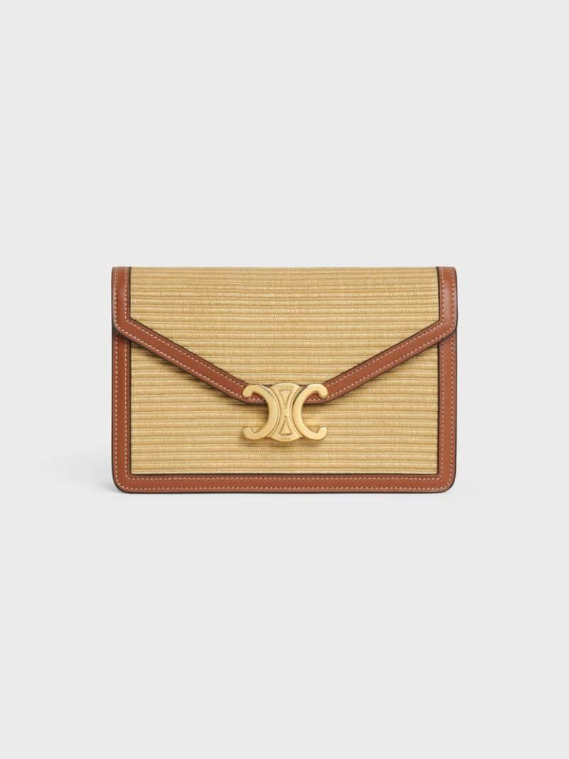 CELINE WALLET ON CHAIN MARGO in RAFFIA EFFECT TEXTILE and calfskin 10L462FIU.02NT