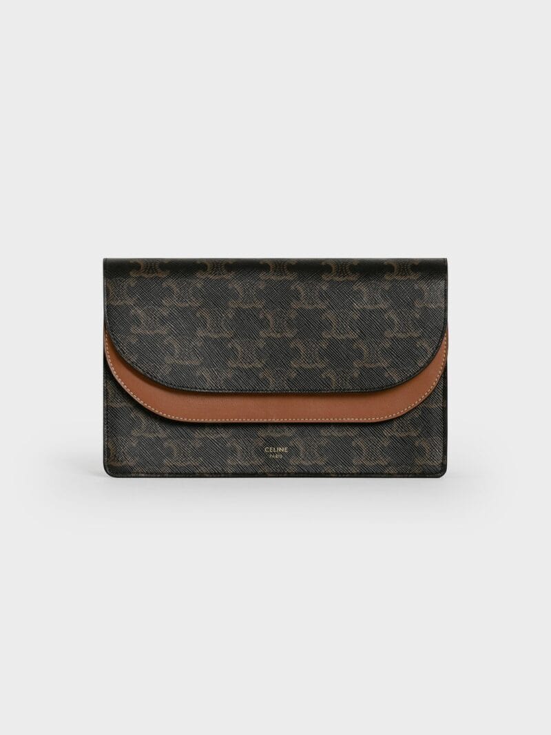 CELINE Wallet on strap in Triomphe Canvas and Smooth Lambskin 10D852CG9.04LU