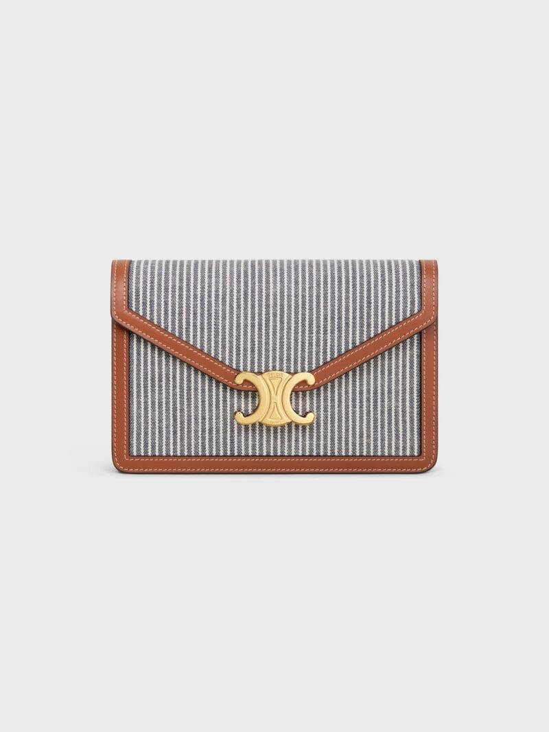 CELINE WALLET ON CHAIN MARGO in STRIPED TEXTILE AND CALFSKIN 10L462FVB.07OC