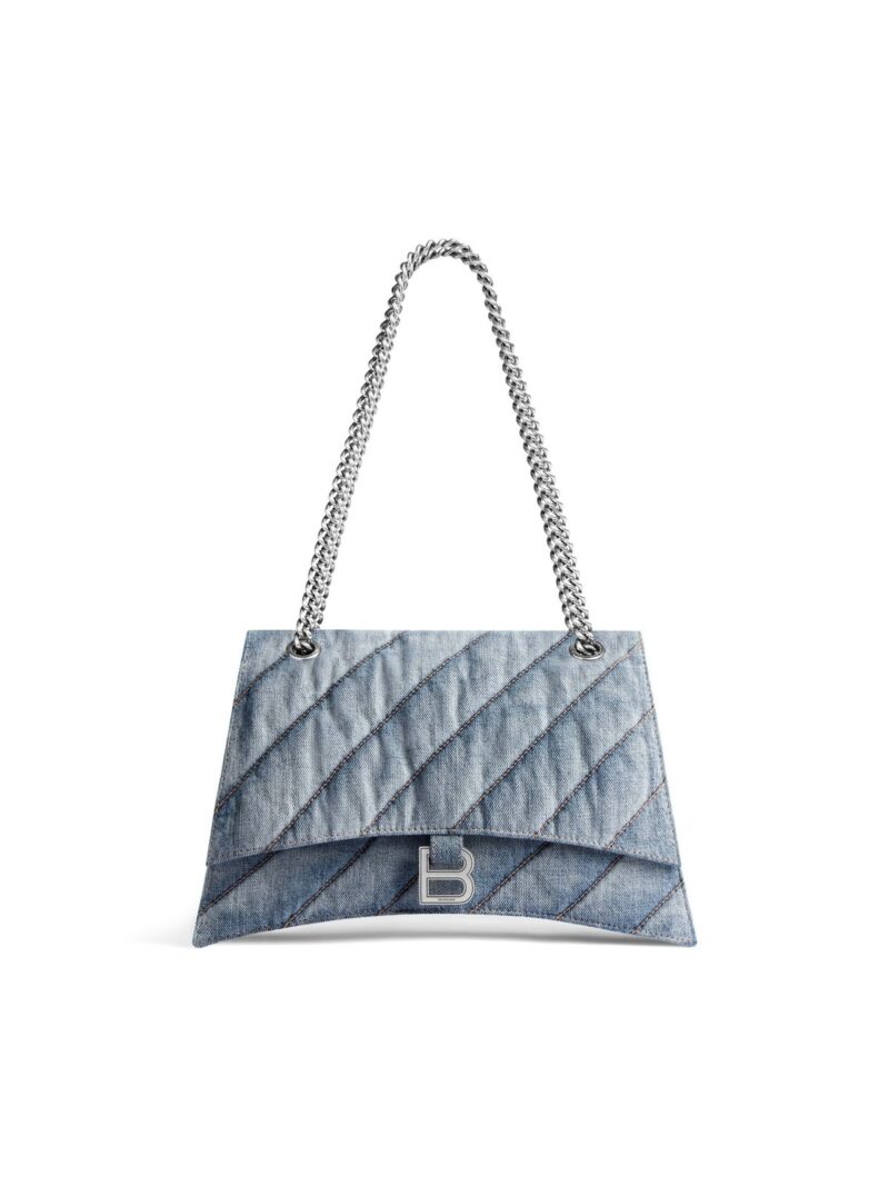 balenciaga Crush Medium Chain Bag Quilted Denim in Blue 7163932AAGX4661