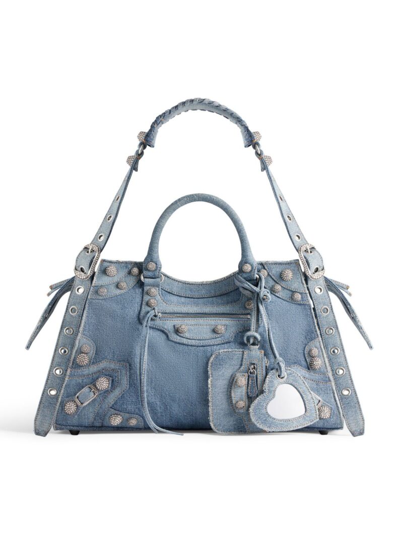balenciaga Neo Cagole City Handbag Denim With Rhinestones in Blue 700451210BI4715