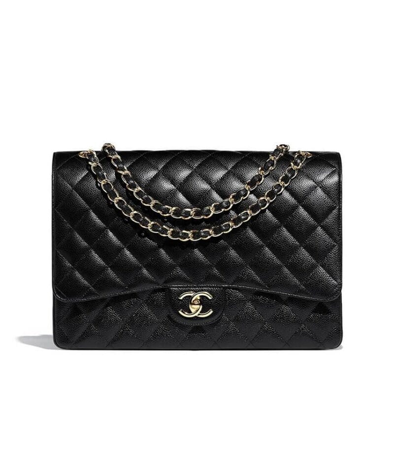 CHANEL Classic Maxi Handbag GRAINED CALFSKIN & GOLD METAL