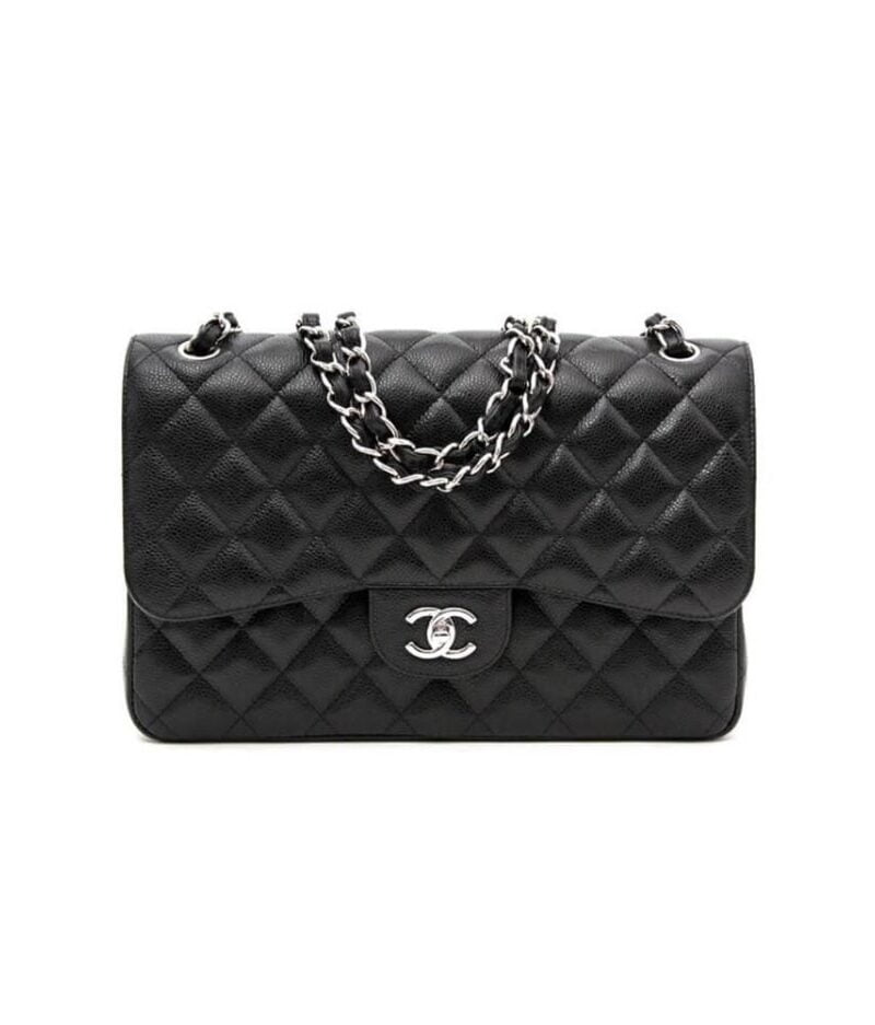 CHANEL LARGE CLASSIC HANDBAG Grained Calfskin & Silver Metal