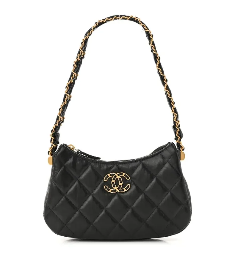 CHANEL Aged Calfskin Quilted Small Chanel 19 Hobo Black