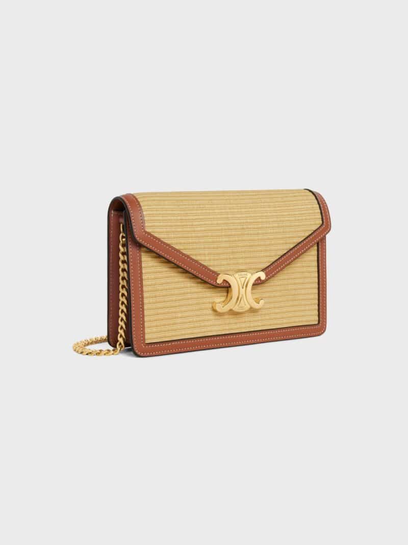 CELINE WALLET ON CHAIN MARGO in RAFFIA EFFECT TEXTILE and calfskin 10L462FIU.02NT