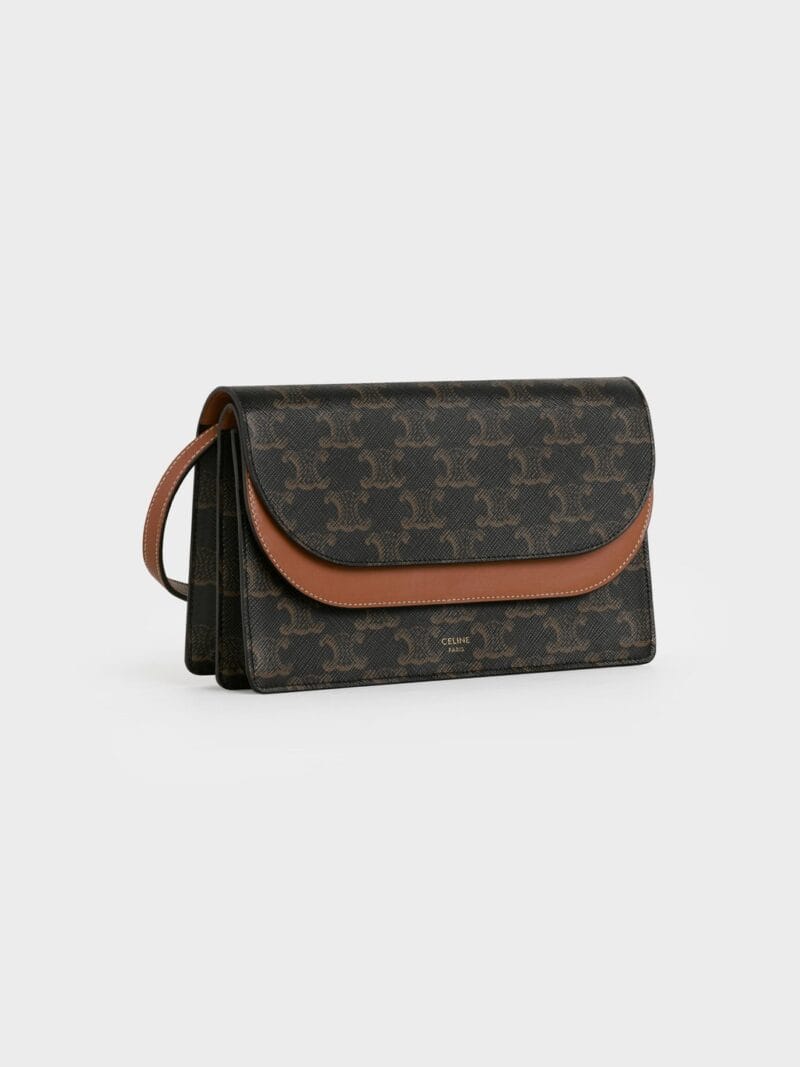 CELINE Wallet on strap in Triomphe Canvas and Smooth Lambskin 10D852CG9.04LU