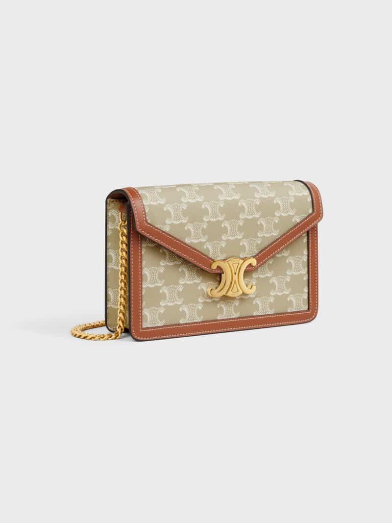 CELINE WALLET ON CHAIN MARGO in TRIOMPHE CANVAS AND CALFSKIN 10L462FI6.02GR