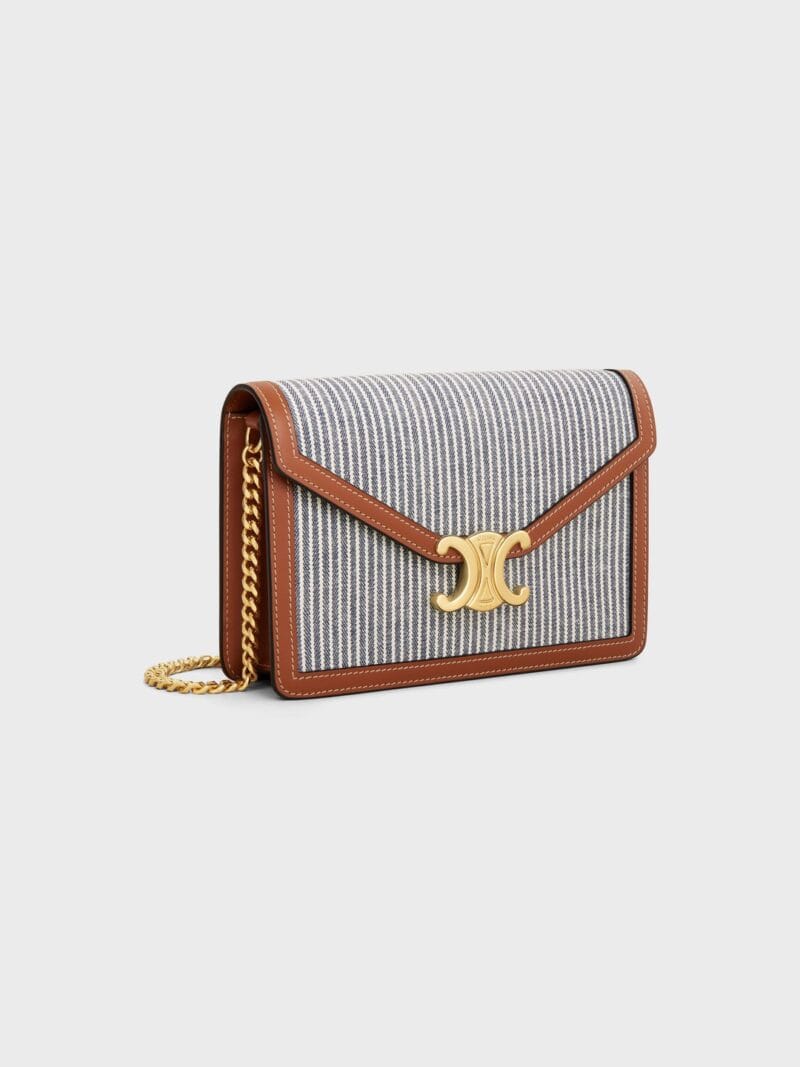 CELINE WALLET ON CHAIN MARGO in STRIPED TEXTILE AND CALFSKIN 10L462FVB.07OC