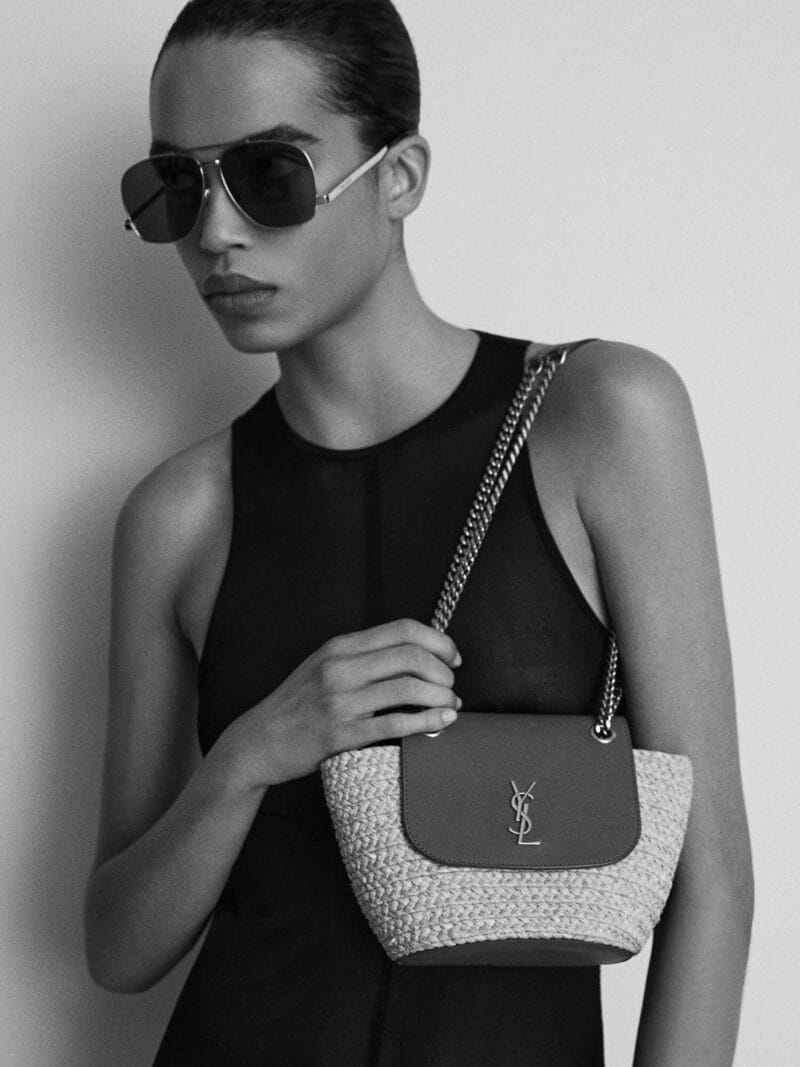 YSL mini manon in raffia and aged vegetable-tanned leather bags 774269GAAED9051