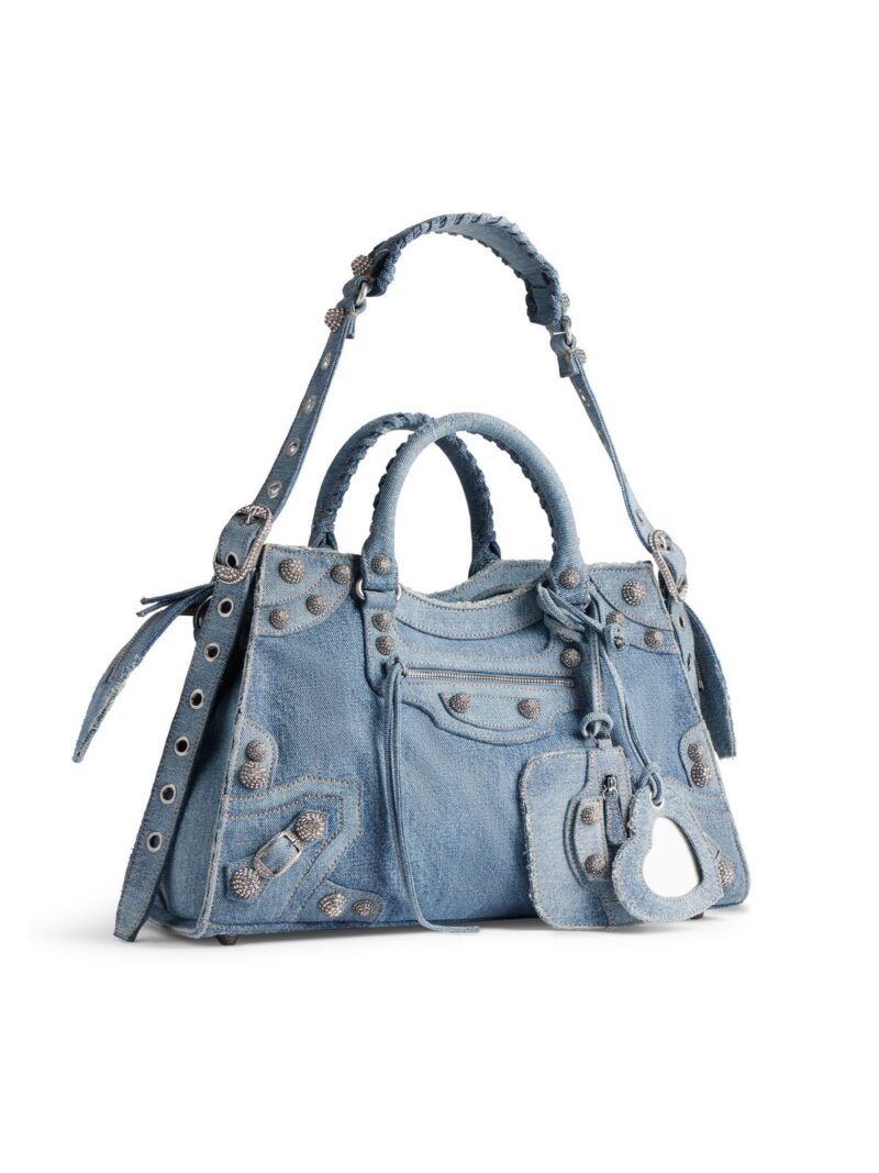 balenciaga Neo Cagole City Handbag Denim With Rhinestones in Blue 700451210BI4715